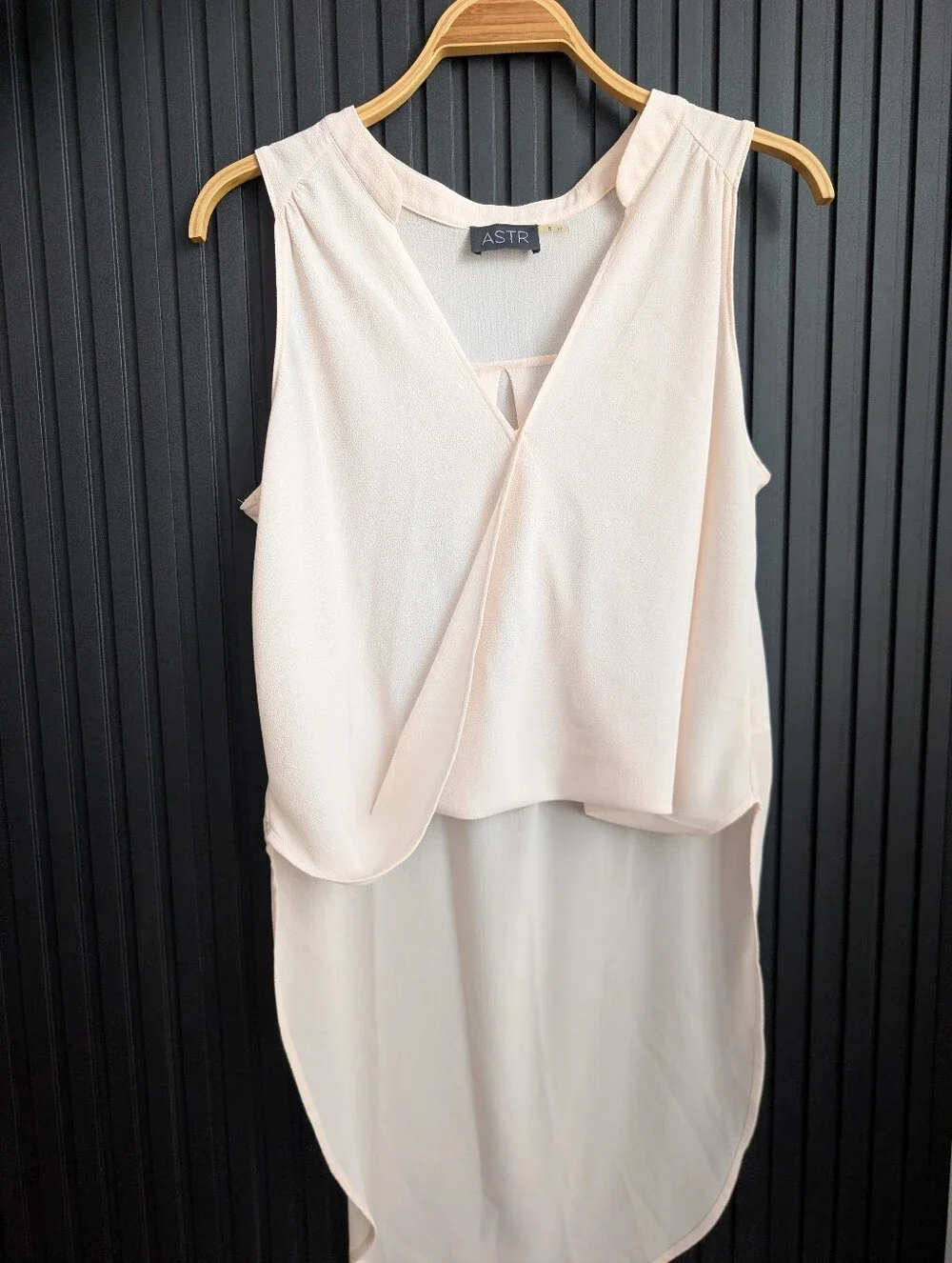ASTR Blush Sleeveless High-Low Draped Wrap Blouse Size S
